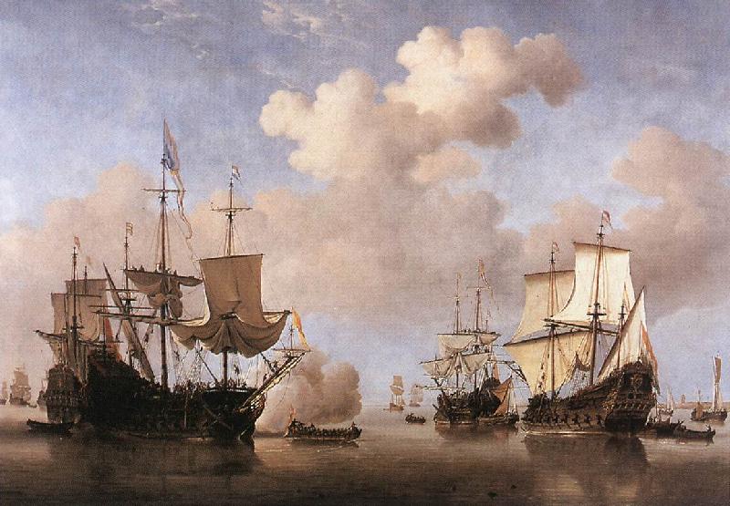 VELDE, Willem van de, the Younger Calm: Dutch Ships Coming to Anchor  wt oil painting picture